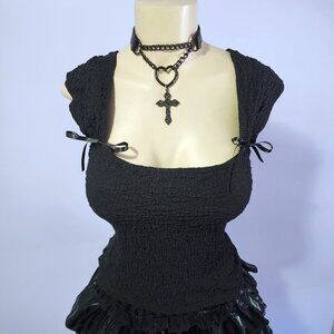 Delia's By Dolls Kill What A Girl Wants Black Bow Cap Sleeve Top Size Medium